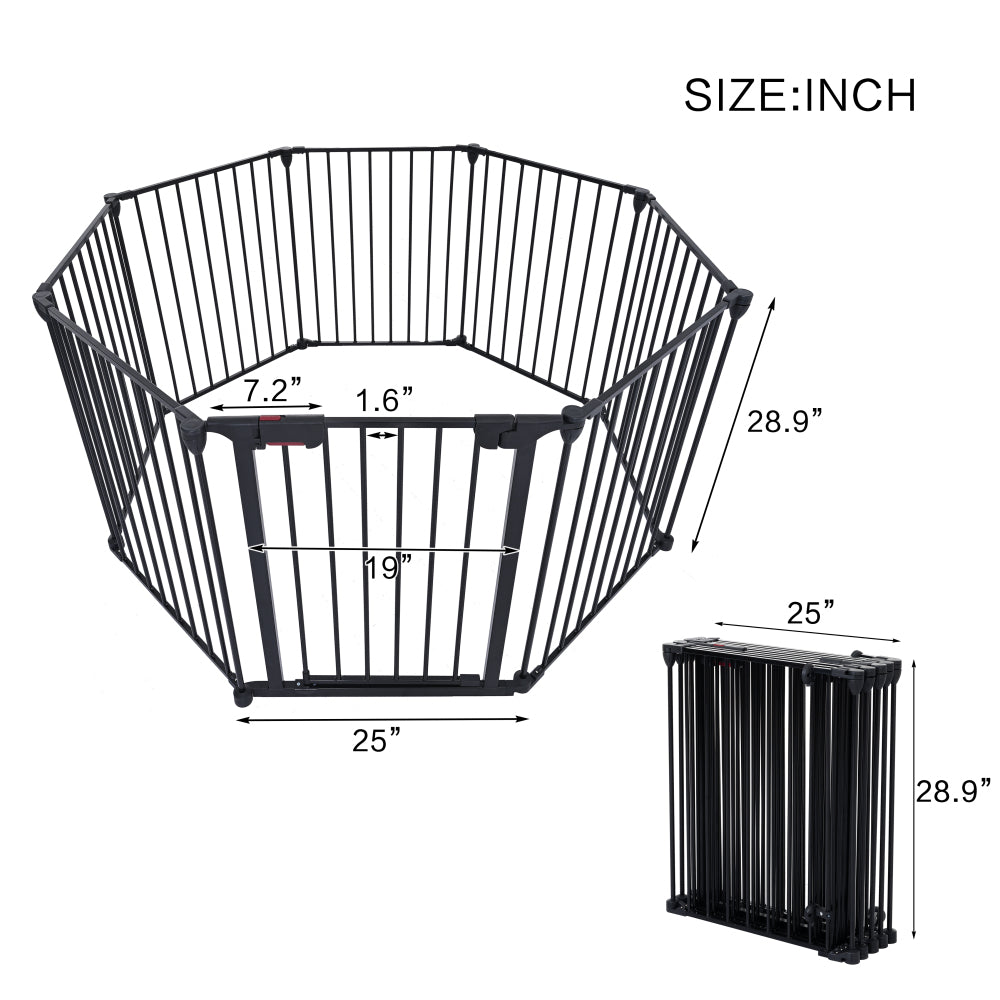 200" Adjustable Safety Gate 8 Panels Play Yard Metal Doorways Fireplace Fence Christmas Tree Fence Gate