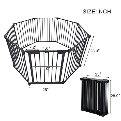 200" Adjustable Safety Gate 8 Panels Play Yard Metal Doorways Fireplace Fence Christmas Tree Fence Gate