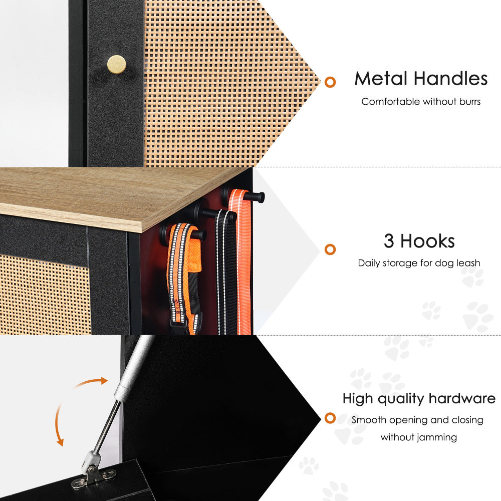 Feeding Station with 2 Lockers, Pet Feeding Station with 2 Elevated Dog Bowls, Side Hooks, Anti-tipping Kit
