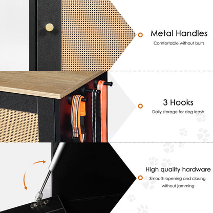 Feeding Station with 2 Lockers, Pet Feeding Station with 2 Elevated Dog Bowls, Side Hooks, Anti-tipping Kit