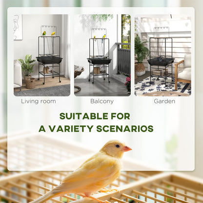 Bird Stand with Wheels, Parrot Stand with Perches, Stainless Steel Feed Bowls, Pull-Out Tray, Toy Hanger