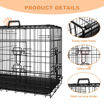 Dog Crate, 48 Inch Large Dog Cage with Divider and Plastic Leak-Proof Pan Tray, Double Door Folding Metal Wire Cage for Indoor