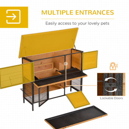 48" 2-Story Large Rabbit Hutch Bunny Cage Wooden Pet House Metal Frame with Individual Room