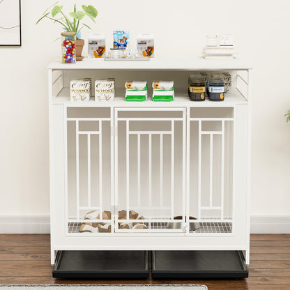 43.3 Inch Dog Crate Furniture for Large Dogs,Wooden Dog Crate with Divider,Double Door Dog Kennel with Three Drawers Storages
