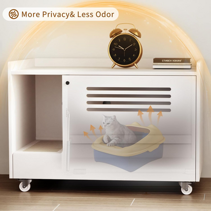 White Cat Litter Box Enclosure,Hidden Litter Box Furniture with Top Side Fence,Wooden Pet House Side End Table