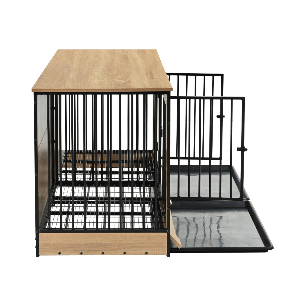 Dog Crate Furniture with Two Combined Room, XL Large Double Dog Cage Furniture with Tray for Medium Large Dogs