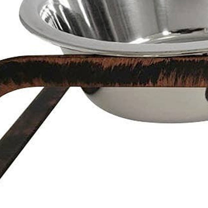 HMS Rustic 16oz Two Bowl Dog Feeding Station Elevated Outdoor Travel Bowls 2 1 for Cats Animals Battery Bottle Outdoor Travel