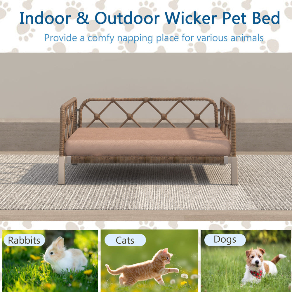 Wicker Pet Bed Rattan Dog Sofa Bed Outdoor Indoor Water Resistant