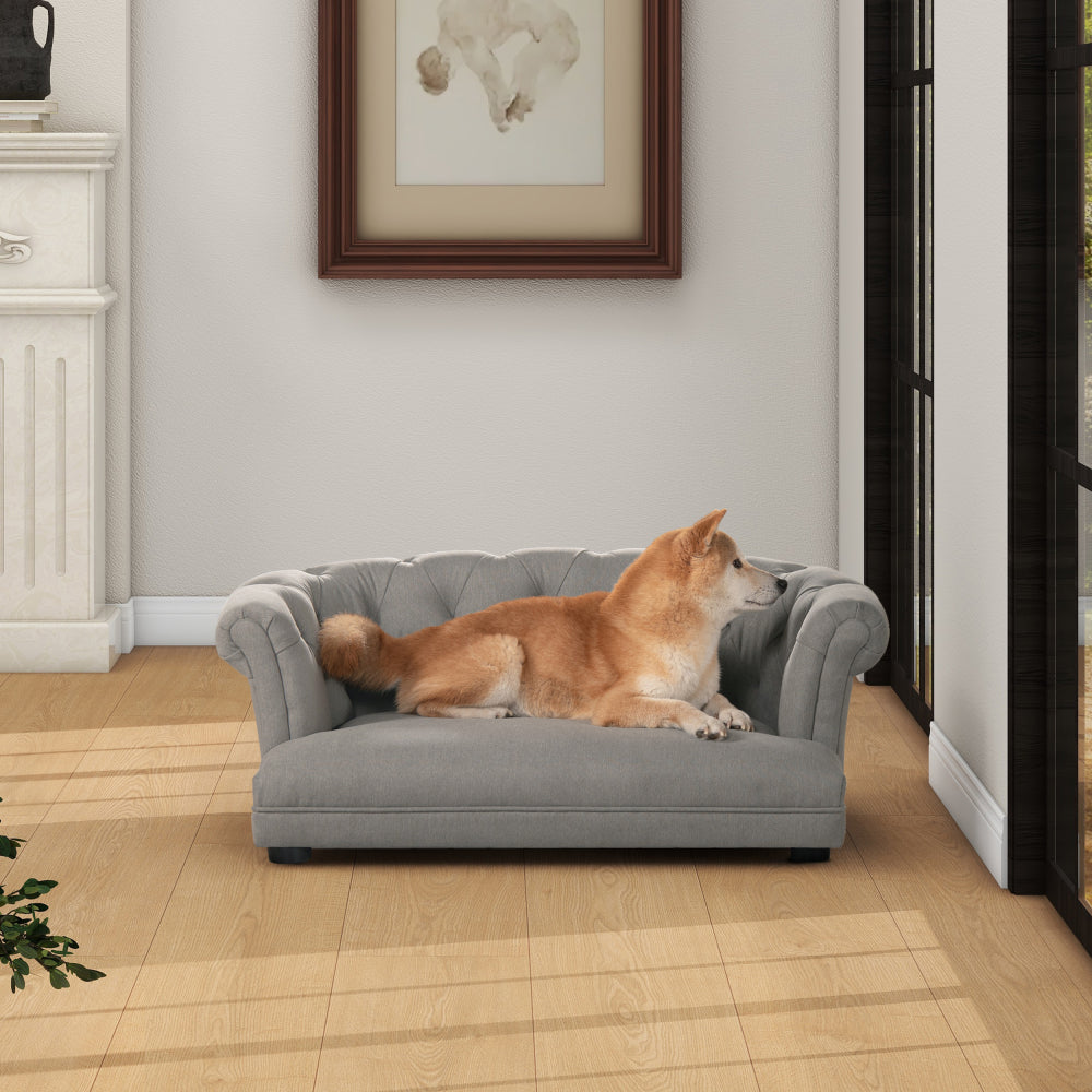 36.5" Chesterfield Dog Sofa Bed, Medium, Uptown Gray Stain Resistant High Performance Polyester