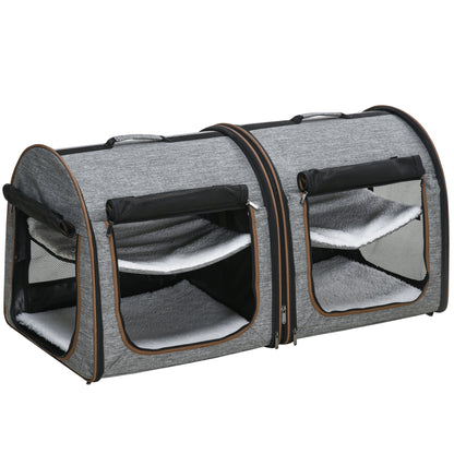 Portable Grey FCJ Pet Cat Carrier Soft-sided with Divider and Two Compartments Padded and Polyester Storage Bag for Travel