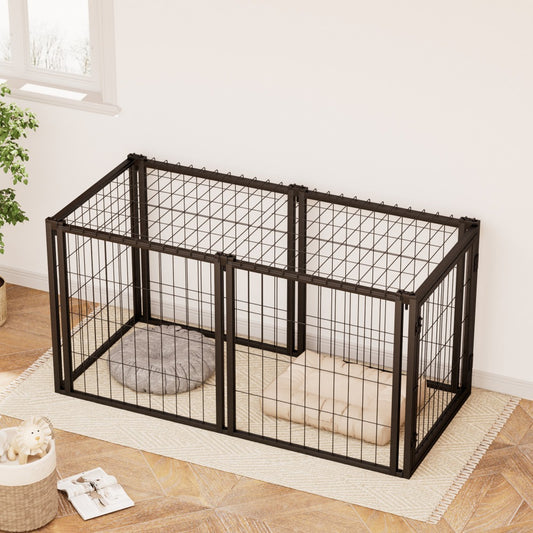 47.2\" Black Iron Dog Kennel Small Medium Dog Crate with Puppy Playpen Top Indoor Pet Cage 22\"L X 22\"W X 24\"H