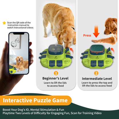 3-in-1 Puzzle Toy & Dog Nail File, Enrichment Toys with Treat Dispenser, Scratch Pad for Nails with 8 Sandpapers, Yellow