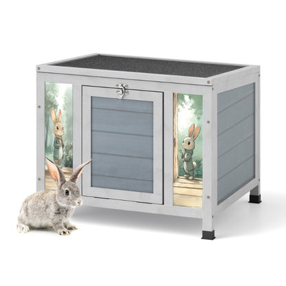 Small Outdoor Wooden Rabbit Hutch with Lockable Door & Weatherproof Roof, Openable Top, Bunny Cage Pet House for Rabbits, Guinea