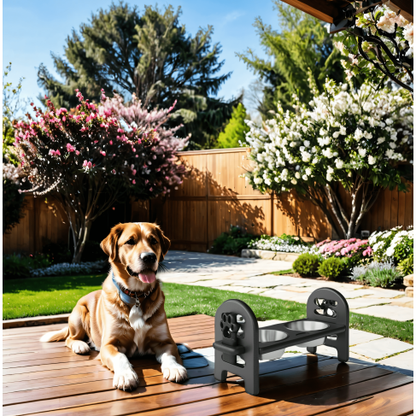 Adjustable White Travel-Ready Pet Bowl 1000ml Collapsible Dog Bowl HDPE Durable Poly Lumber Recycled FCJ Stainless Steel Cats