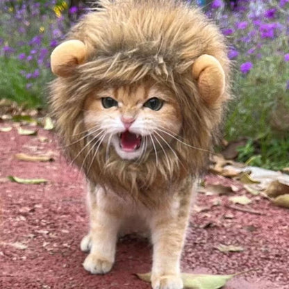 Lion Head Costume for Cats and Small Dogs with Soft Comfortable Material and Adjustable Fit for Winter Pet Apparel