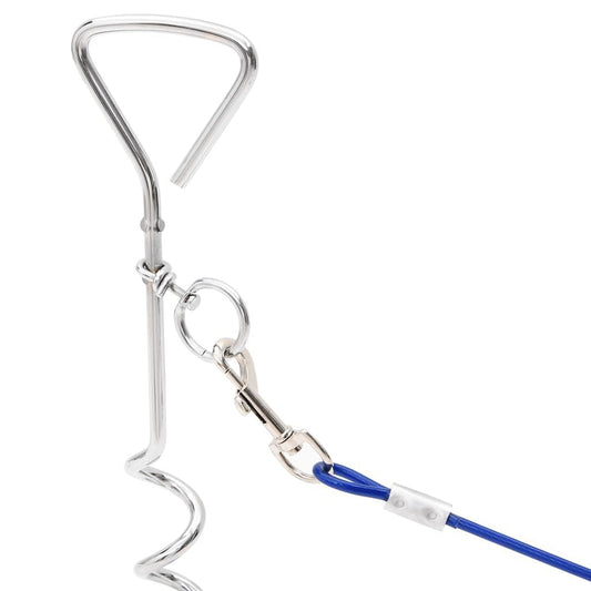 VidaXL W2B Tough Steel Wire Dog Tie Out Cable Blue with PVC Coating Pet Apparel Accessory