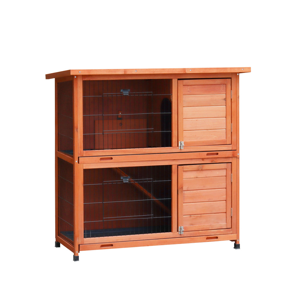 Rabbit Hutch Outdoor, 2-Story Rabbit Cage, Bunny Cage with 2 Removable No-Leak Trays,Non-Slip Ramp, Waterproof Roof