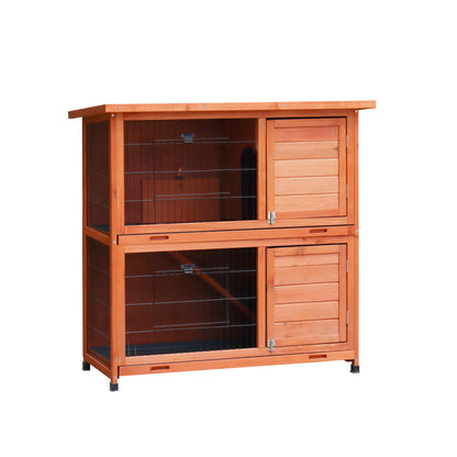 Rabbit Hutch Outdoor, 2-Story Rabbit Cage, Bunny Cage with 2 Removable No-Leak Trays,Non-Slip Ramp, Waterproof Roof