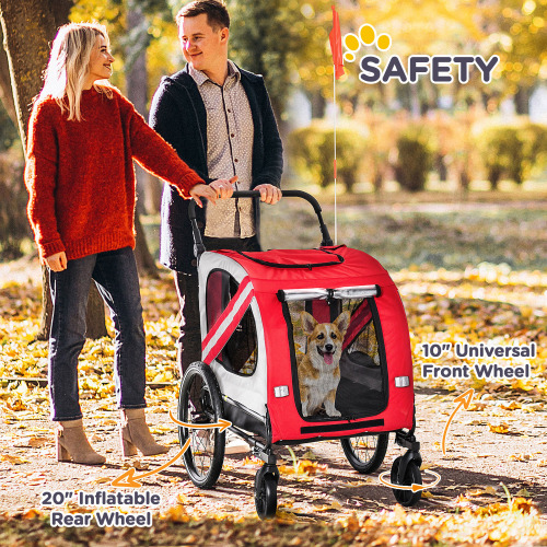 Aosom 2-in-1 Bike Trailer for Small Dogs Weather-Strong Bicycle Stroller with Red FCJ Attachment High Road-Vi