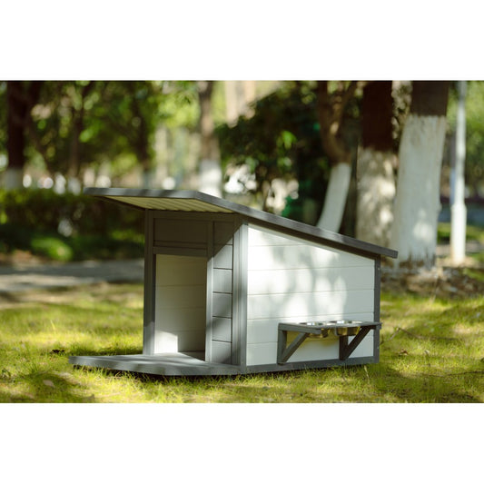 Outdoor Dog house With Food bowl, 4 swivel wheels