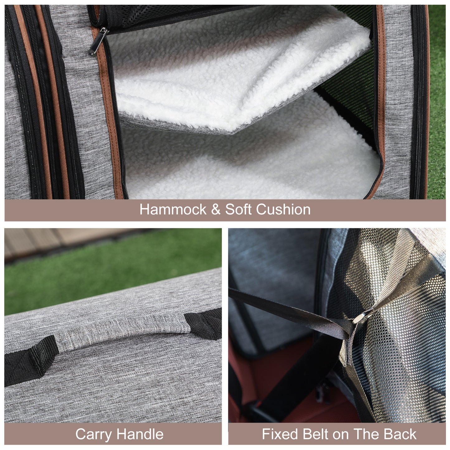 Portable Grey FCJ Pet Cat Carrier Soft-sided with Divider and Two Compartments Padded and Polyester Storage Bag for Travel