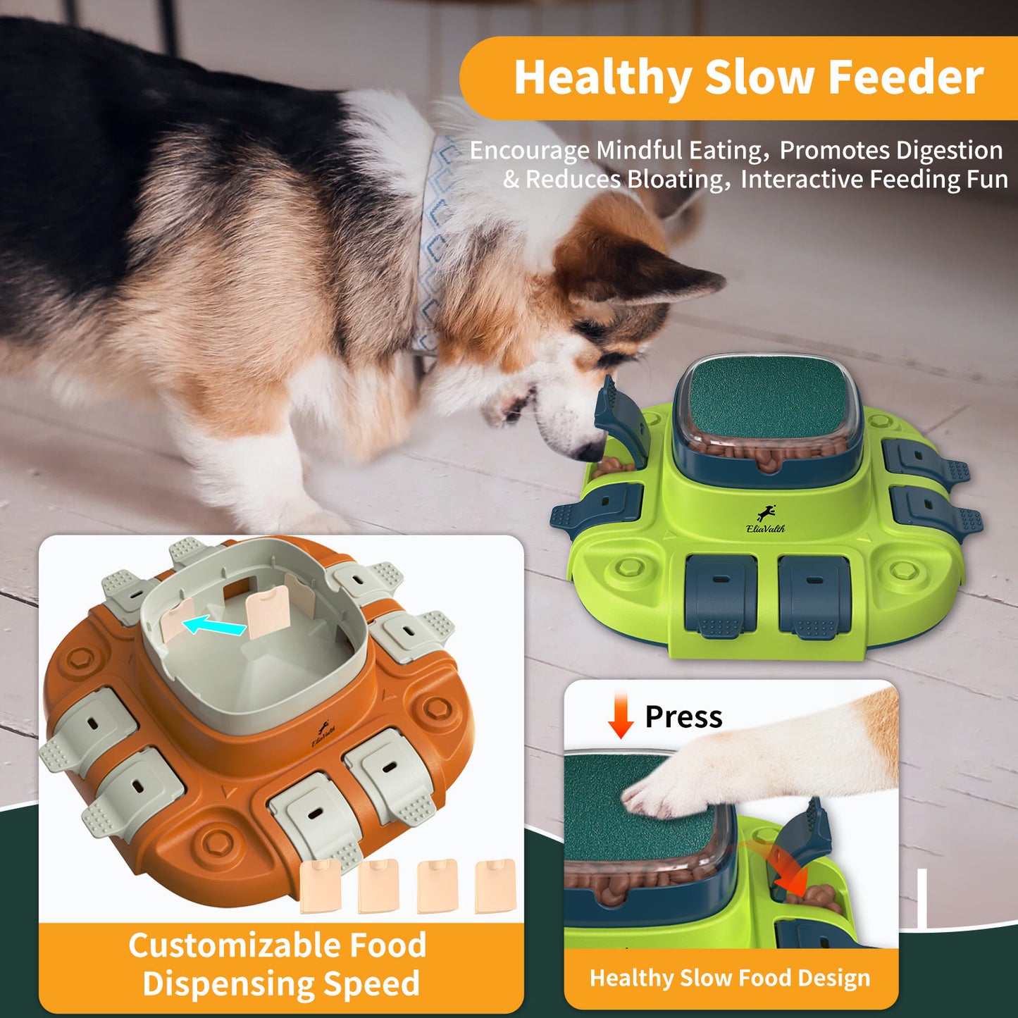 3-in-1 Puzzle Toy & Dog Nail File, Enrichment Toys with Treat Dispenser, Scratch Pad for Nails with 8 Sandpapers, Yellow