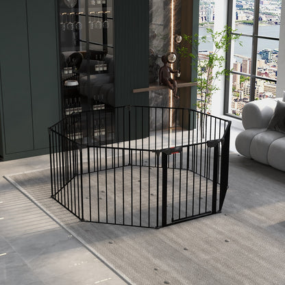 200" Adjustable Safety Gate 8 Panels Play Yard Metal Doorways Fireplace Fence Christmas Tree Fence Gate