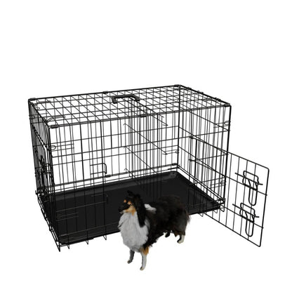 Dog Crate, 48 Inch Large Dog Cage with Divider and Plastic Leak-Proof Pan Tray, Double Door Folding Metal Wire Cage for Indoor