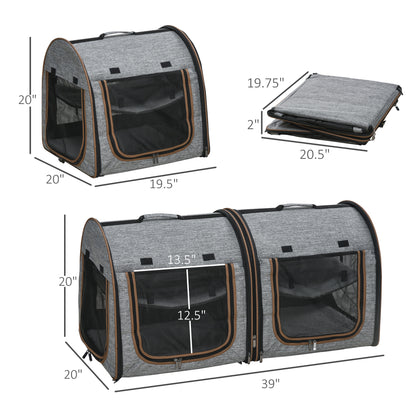 Portable Grey FCJ Pet Cat Carrier Soft-sided with Divider and Two Compartments Padded and Polyester Storage Bag for Travel