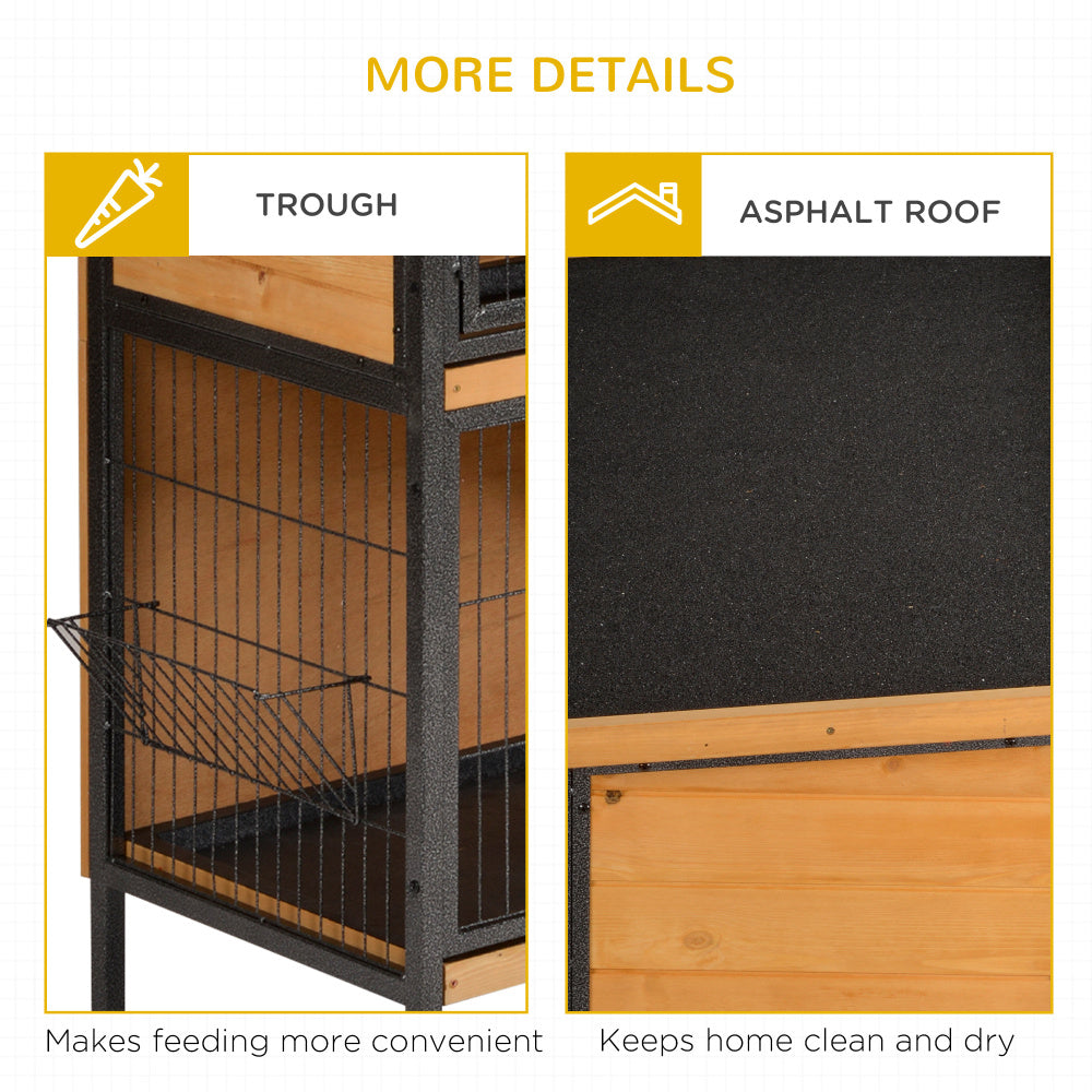48" 2-Story Large Rabbit Hutch Bunny Cage Wooden Pet House Metal Frame with Individual Room