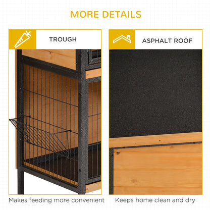 48" 2-Story Large Rabbit Hutch Bunny Cage Wooden Pet House Metal Frame with Individual Room