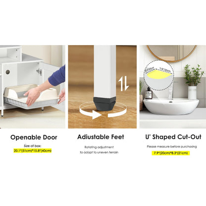 Cat litter box enclosure for bathroom, Hidden Litter Pet Washroom with Divider, Indoor Cat House for Large Cats, White