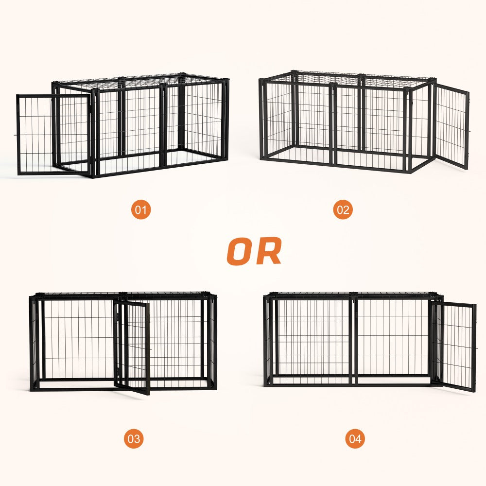 47.2\" Black Iron Dog Kennel Small Medium Dog Crate with Puppy Playpen Top Indoor Pet Cage 22\"L X 22\"W X 24\"H