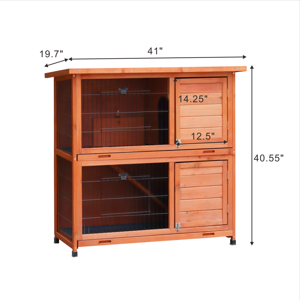 Rabbit Hutch Outdoor, 2-Story Rabbit Cage, Bunny Cage with 2 Removable No-Leak Trays,Non-Slip Ramp, Waterproof Roof
