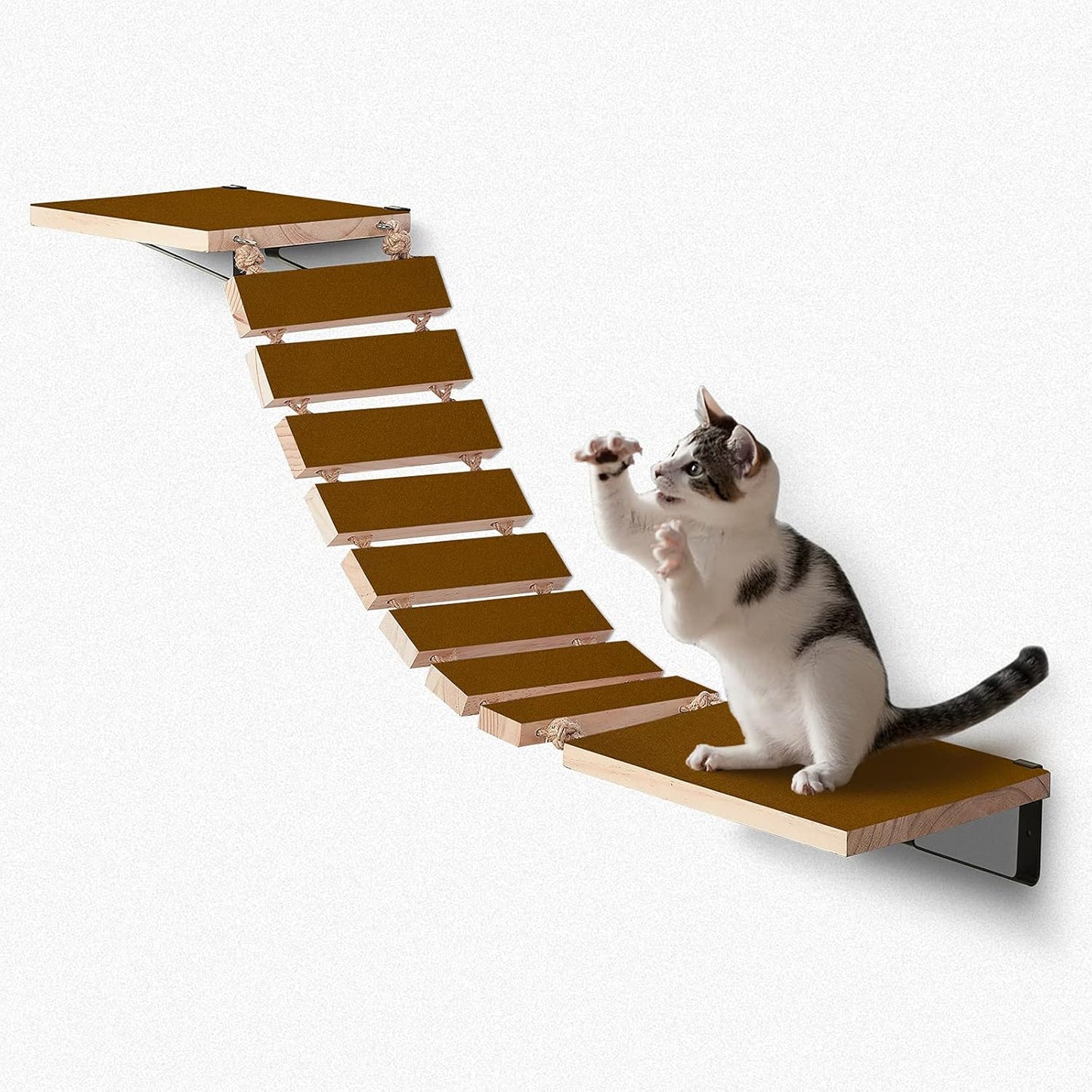 Wooden Non- Slip Cat Wall Steps - Handcrafted Cat Wall Climber, Wall Mounted Cat Perch Cat Bridge Ladder, Cat Tree Shelf Cat Post Cat Hammock Bed