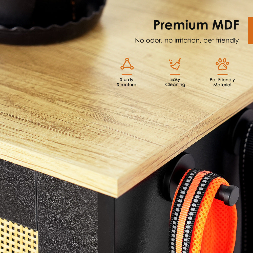 Feeding Station with 2 Lockers, Pet Feeding Station with 2 Elevated Dog Bowls, Side Hooks, Anti-tipping Kit