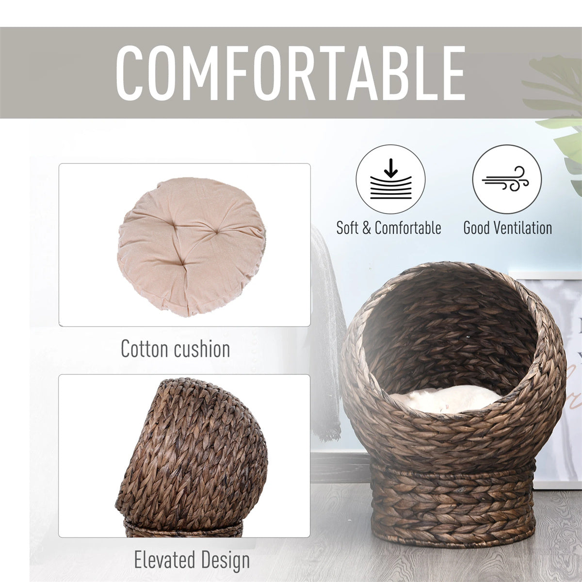 19.75" L X 16.5" W X 23.5" H cat Bed with Upholstered, cat Basket Bed cat House