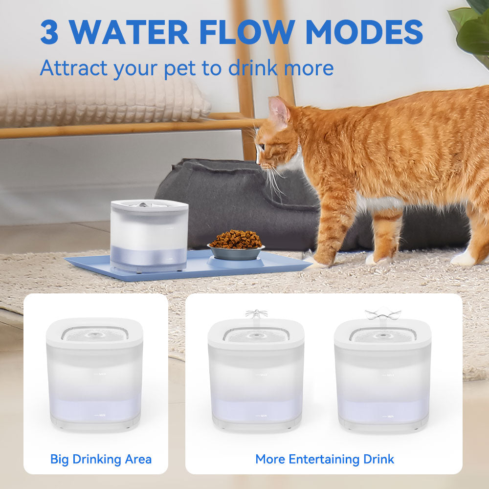 Cat Water Fountain and Food Bowl Set with Mat 1.8L Automatic Pet Running Water Dispenser with LED Light Ultra Silent