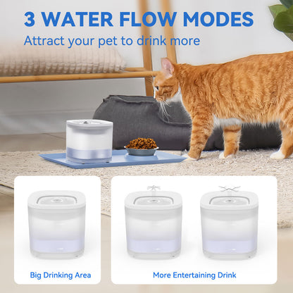 Cat Water Fountain and Food Bowl Set with Mat 1.8L Automatic Pet Running Water Dispenser with LED Light Ultra Silent