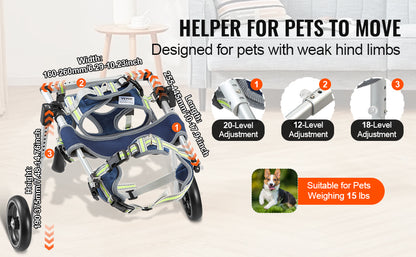 2 Wheels Dog Wheelchair for Back Legs, Pet Wheelchair Lightweight & Adjustable Assisting in Healing, Dog Cart/Wheelchair