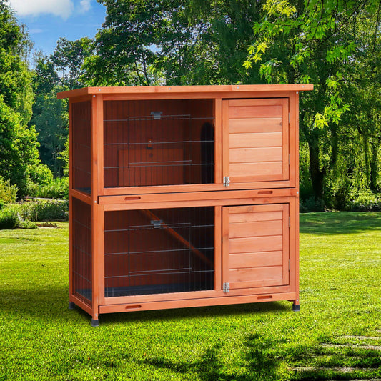 Rabbit Hutch Outdoor, 2-Story Rabbit Cage, Bunny Cage with 2 Removable No-Leak Trays,Non-Slip Ramp, Waterproof Roof