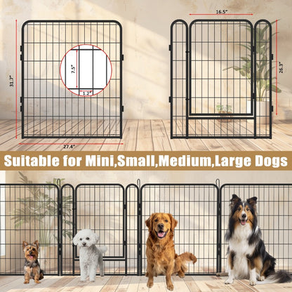 6 Panels Heavy Duty Metal Playpen with Door,31.7"H Dog Fence Pet Exercise Pen for Outdoor, Indoor