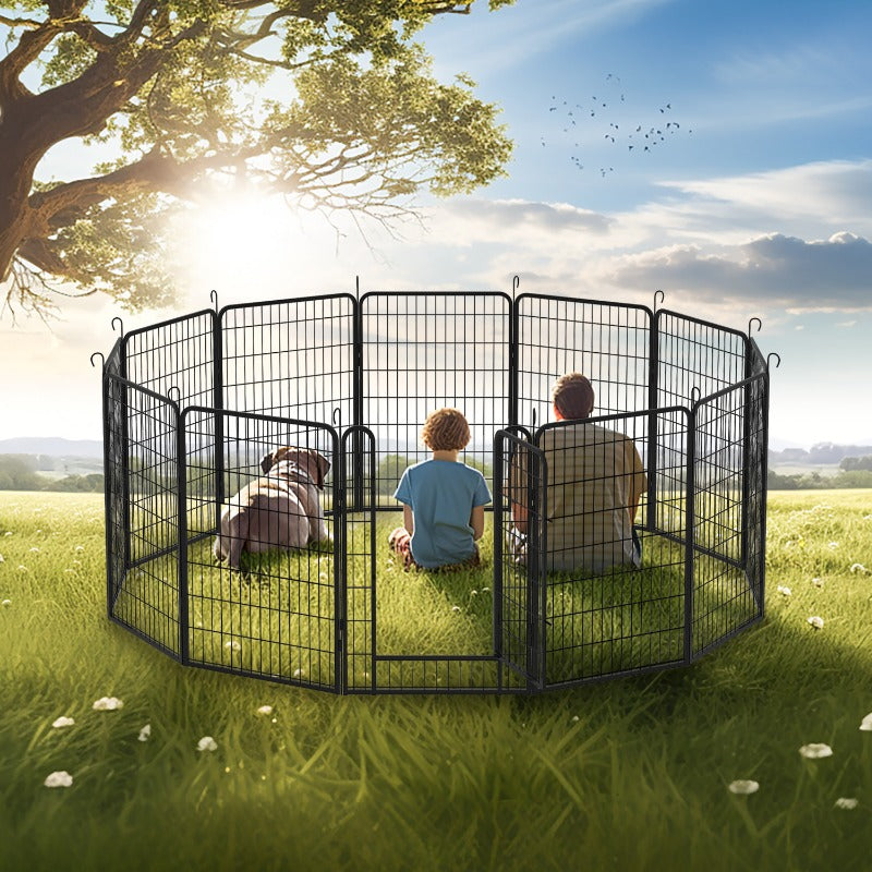 12 Panels Heavy Duty Metal Playpen with Door,39.37"H Dog Fence Pet Exercise Pen for Outdoor