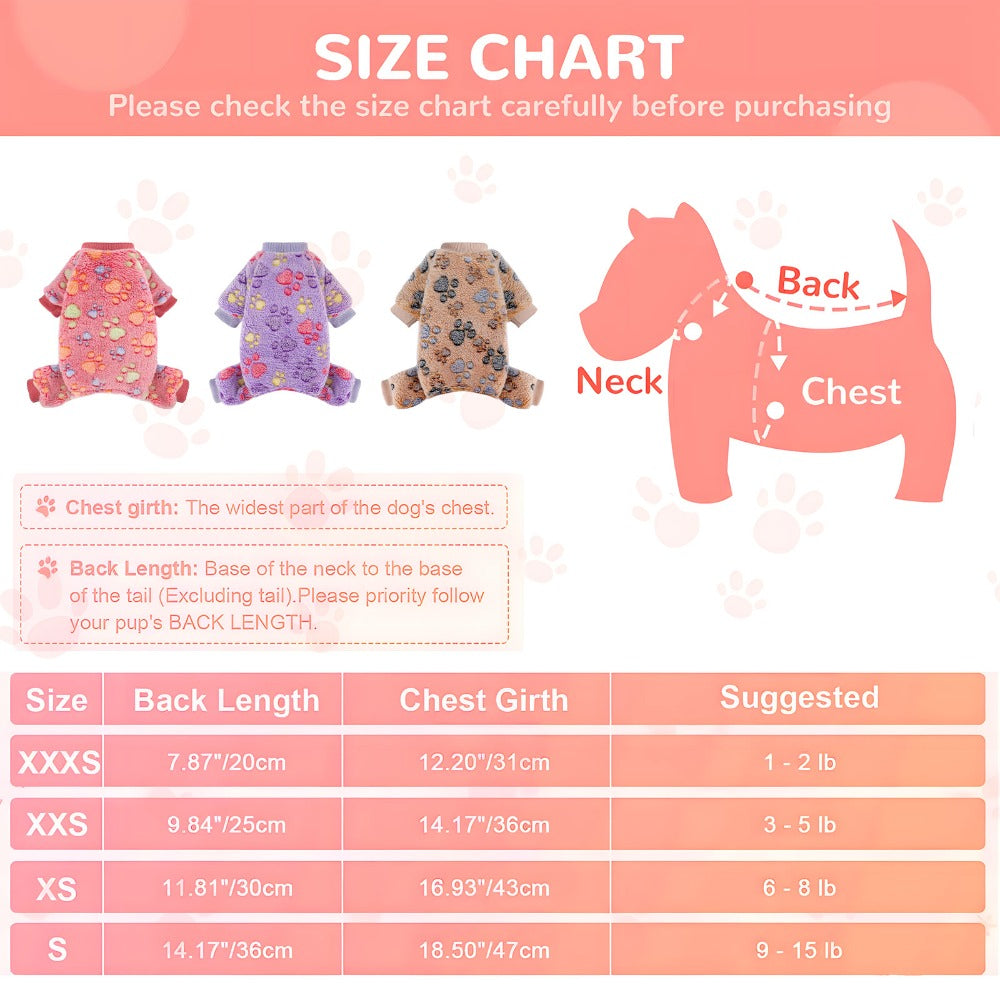 Dog Fuzzy Velvet Pajamas, Dog Winter Clothes for Small Dogs Boy Girl, Pet Jumpsuit, Doggy Apparel