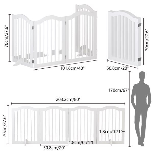 27.6" Height Tall Freestanding Pet Gate,with 2 pcs Support Feet Ideal for Stairs, Doorways, Halls, Kitchens, Heavy Duty Gat