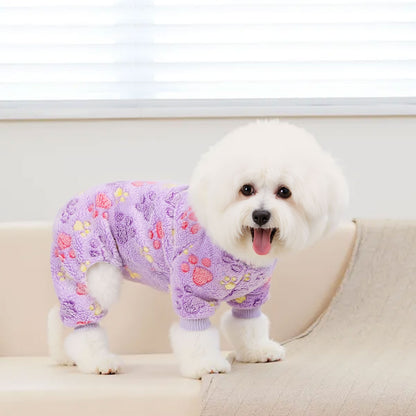 Dog Fuzzy Velvet Pajamas, Dog Winter Clothes for Small Dogs Boy Girl, Pet Jumpsuit, Doggy Apparel