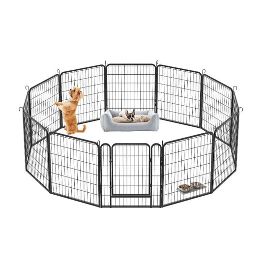 12 Panels Heavy Duty Metal Playpen with Door,31.7"H Dog Fence Pet Exercise Pen for Outdoor