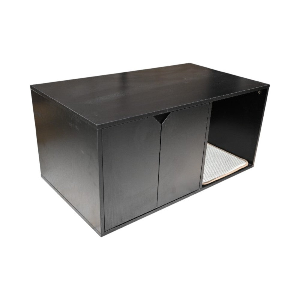 35.83" Cat Litter Box Enclosure Hidden Furniture (Scratch Pad Included), Modern Black Cat House