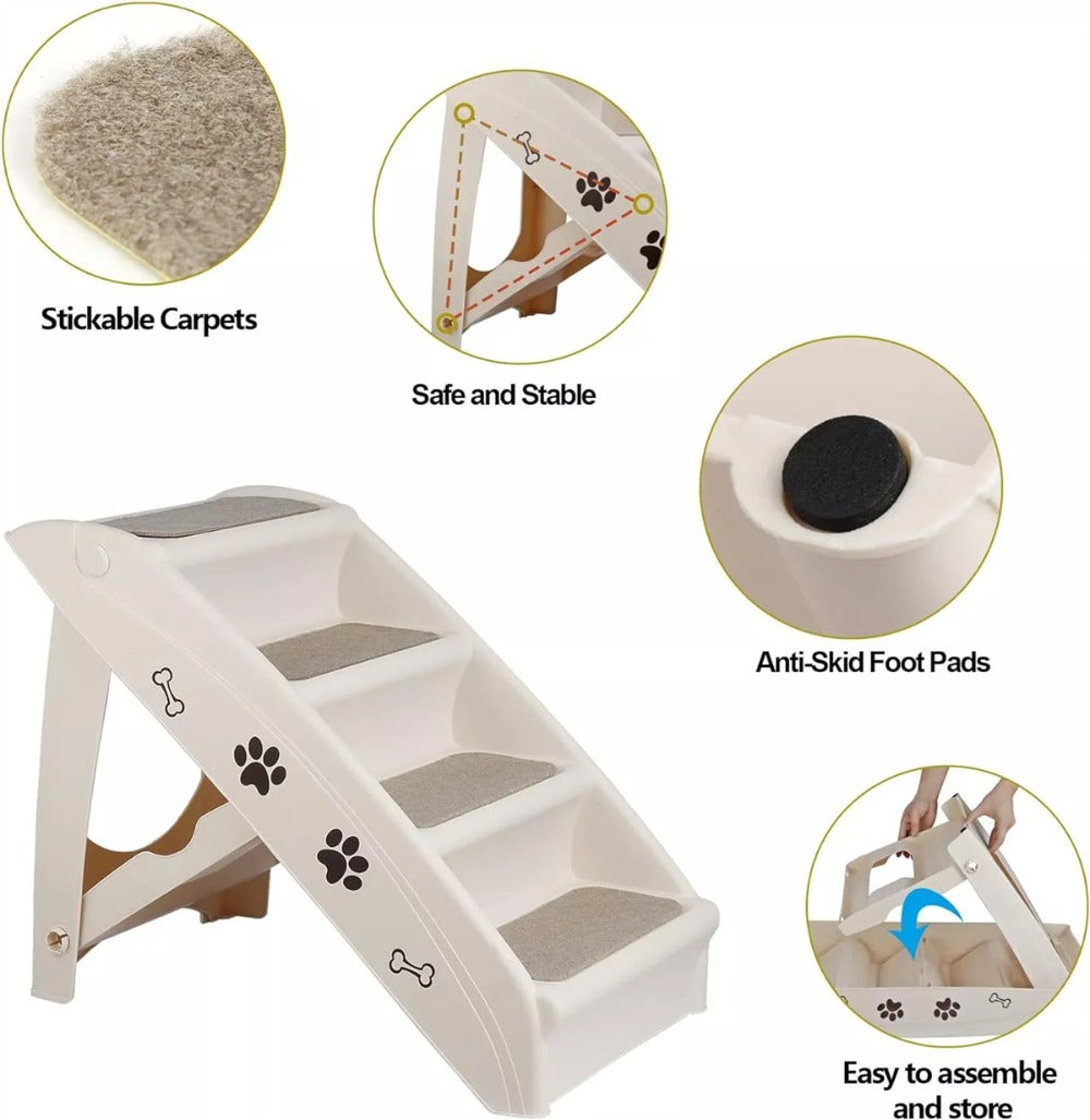 Foldable Dog Ramp Stairs Steps -Tan