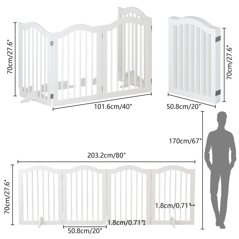 27.6" Height Tall Freestanding Pet Gate,with 2 pcs Support Feet Ideal for Stairs, Doorways, Halls, Kitchens, Heavy Duty Gat